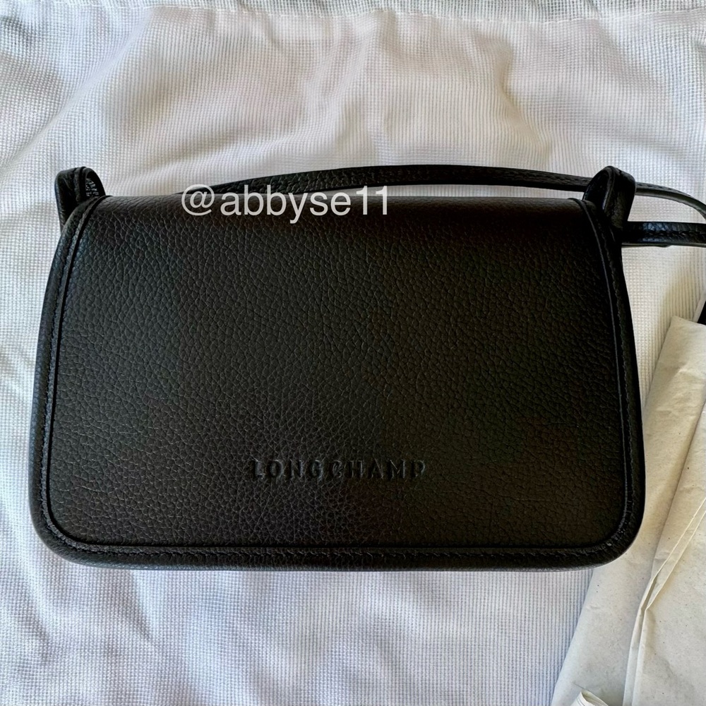 Longchamp Black Le Foulonné Leather Wallet-On-Strap XS Clutch NWT 100% Authentic - Picture 9 of 11